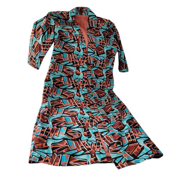 Dopamine Mid Century Mod Pink 60s Psychedelic Long Coat Handmade Teal - Picture 4 of 16